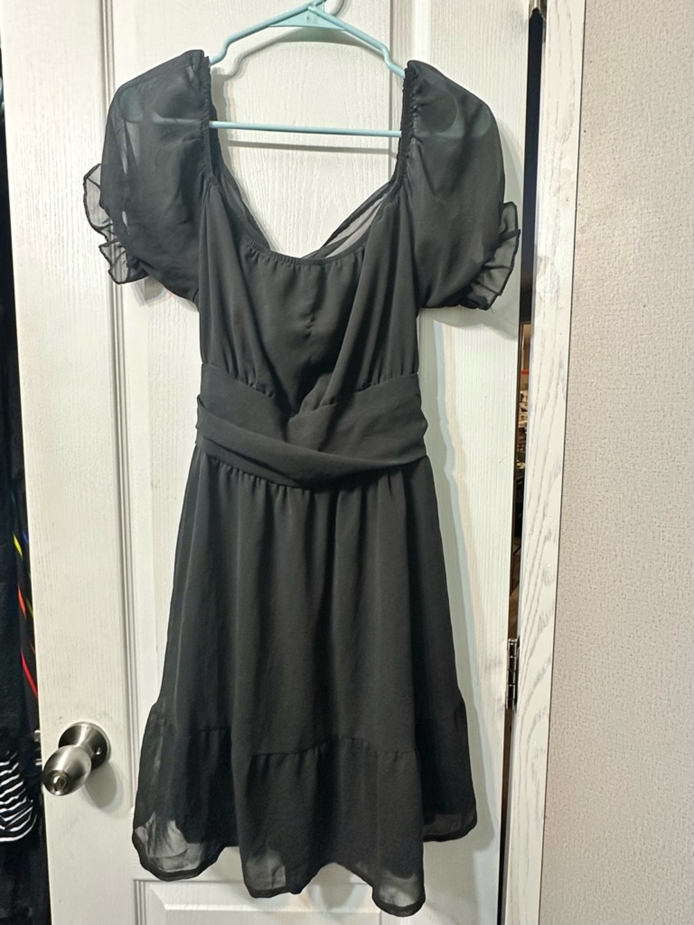 Black Puff Sleeve Midi Dress - Elegant Women's Dress